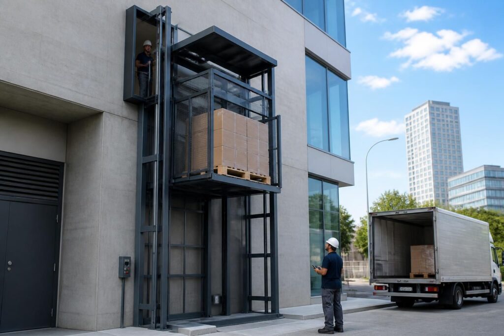 Monte charge extérieur avantages et installation pour votre bâtiment